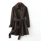 Jecel - Women's Belted Cashmere Coat with Notch Collar