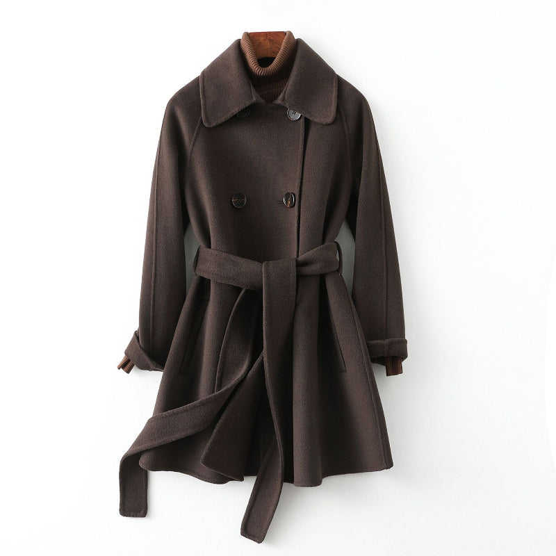 Jecel - Women's Belted Cashmere Coat with Notch Collar