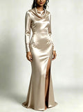 Jemima - Women's Satin Cowl Neck Side Slit Maxi Dress 1