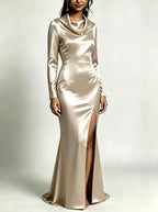 Jemima - Women's Satin Cowl Neck Side Slit Maxi Dress 1