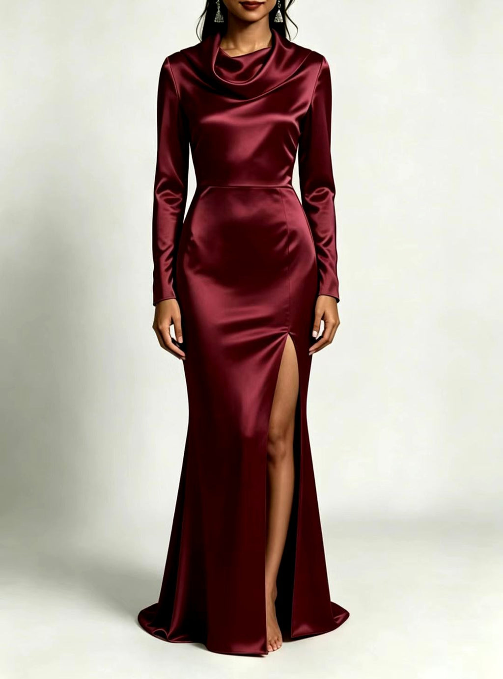 Jemima - Women's Satin Cowl Neck Side Slit Maxi Dress 3