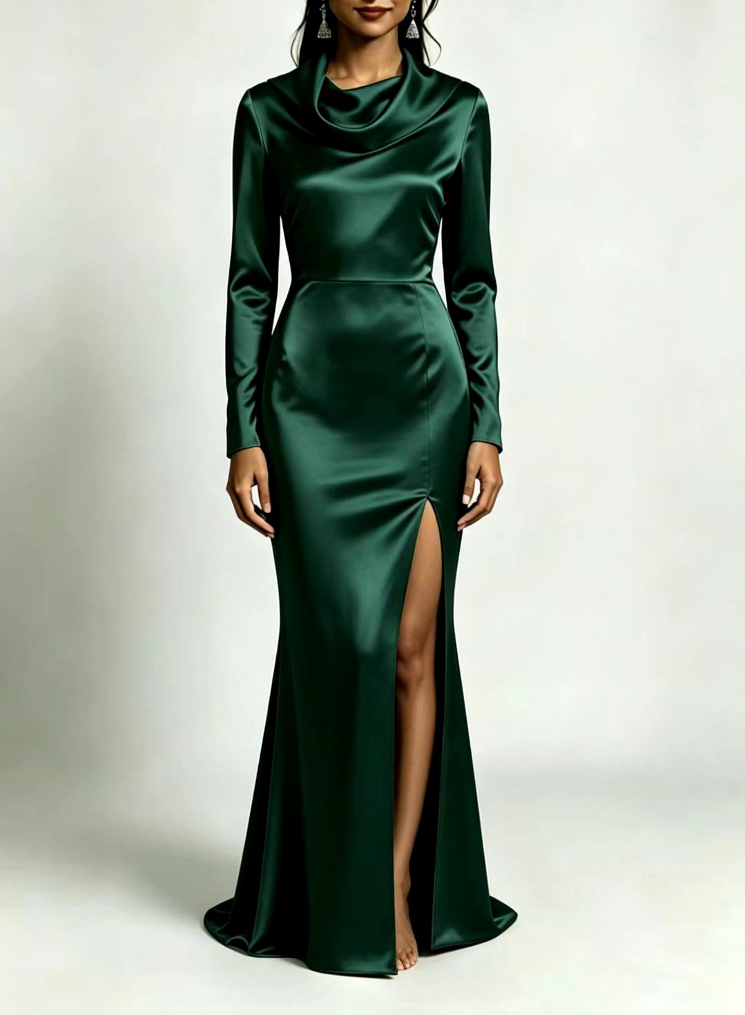 Jemima - Women's Satin Cowl Neck Side Slit Maxi Dress 4