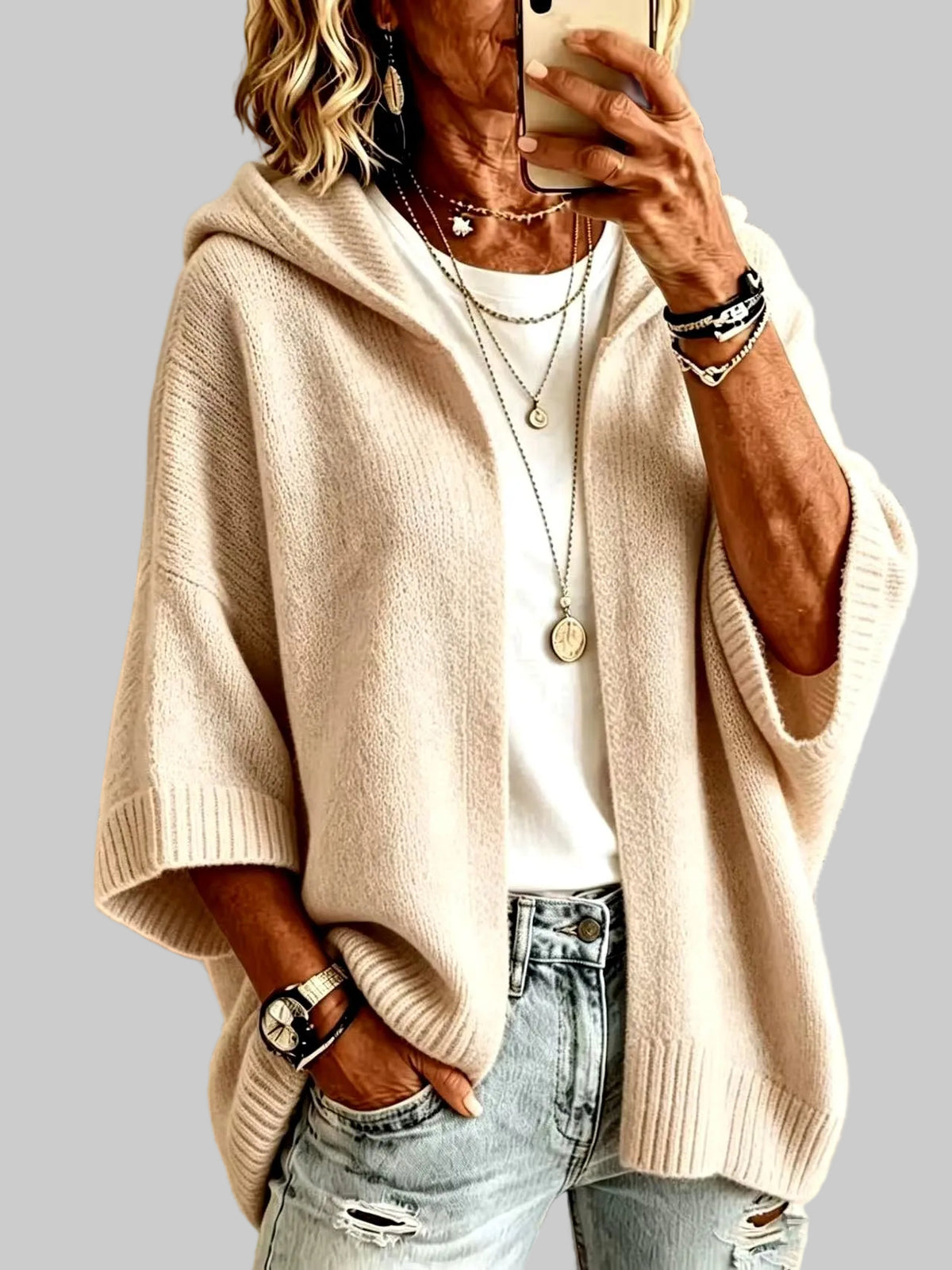 Jenna - Women’s Batwing Sleeve Knit Cardigan with Hood 2