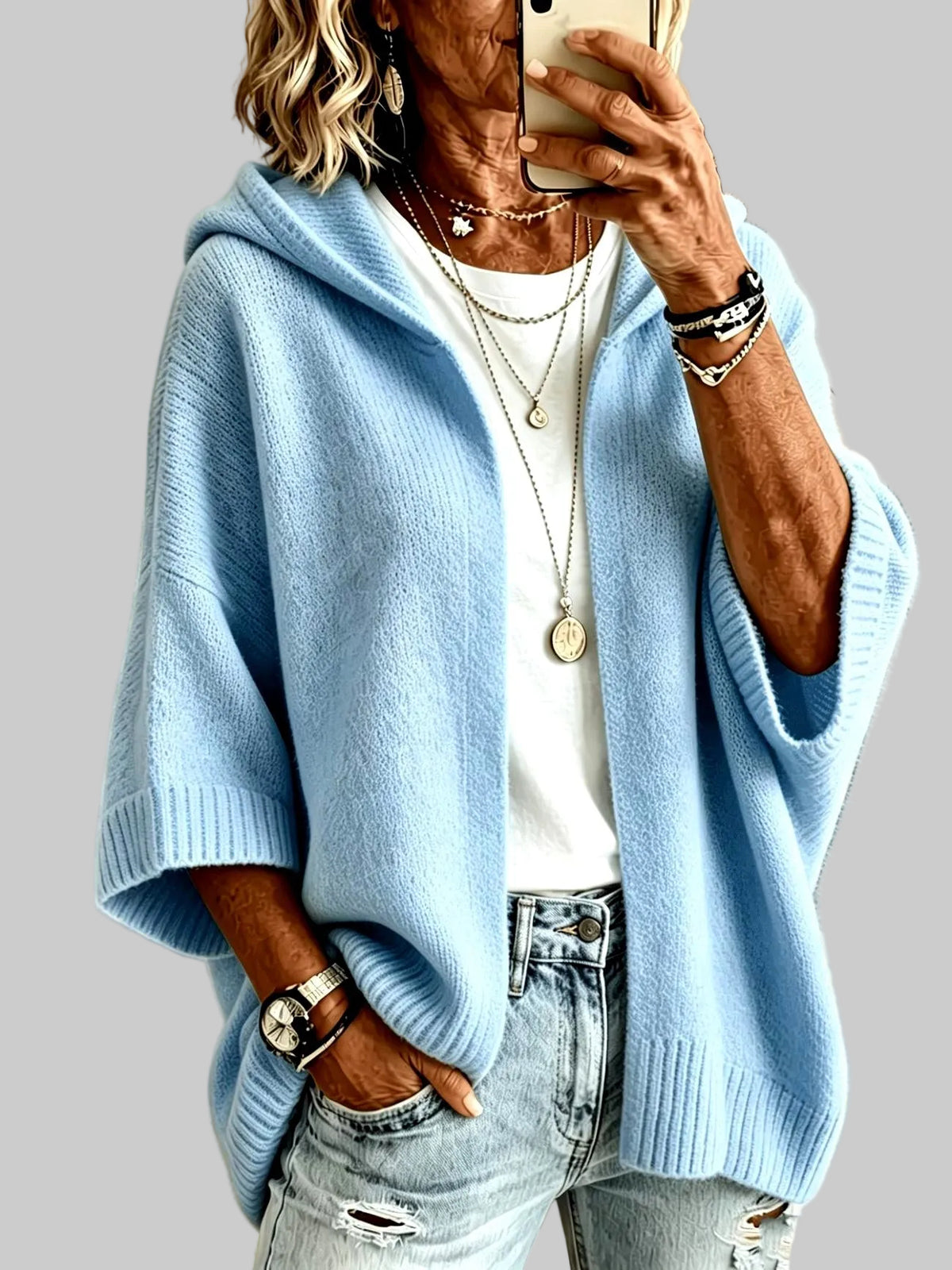 Jenna - Women’s Batwing Sleeve Knit Cardigan with Hood 3