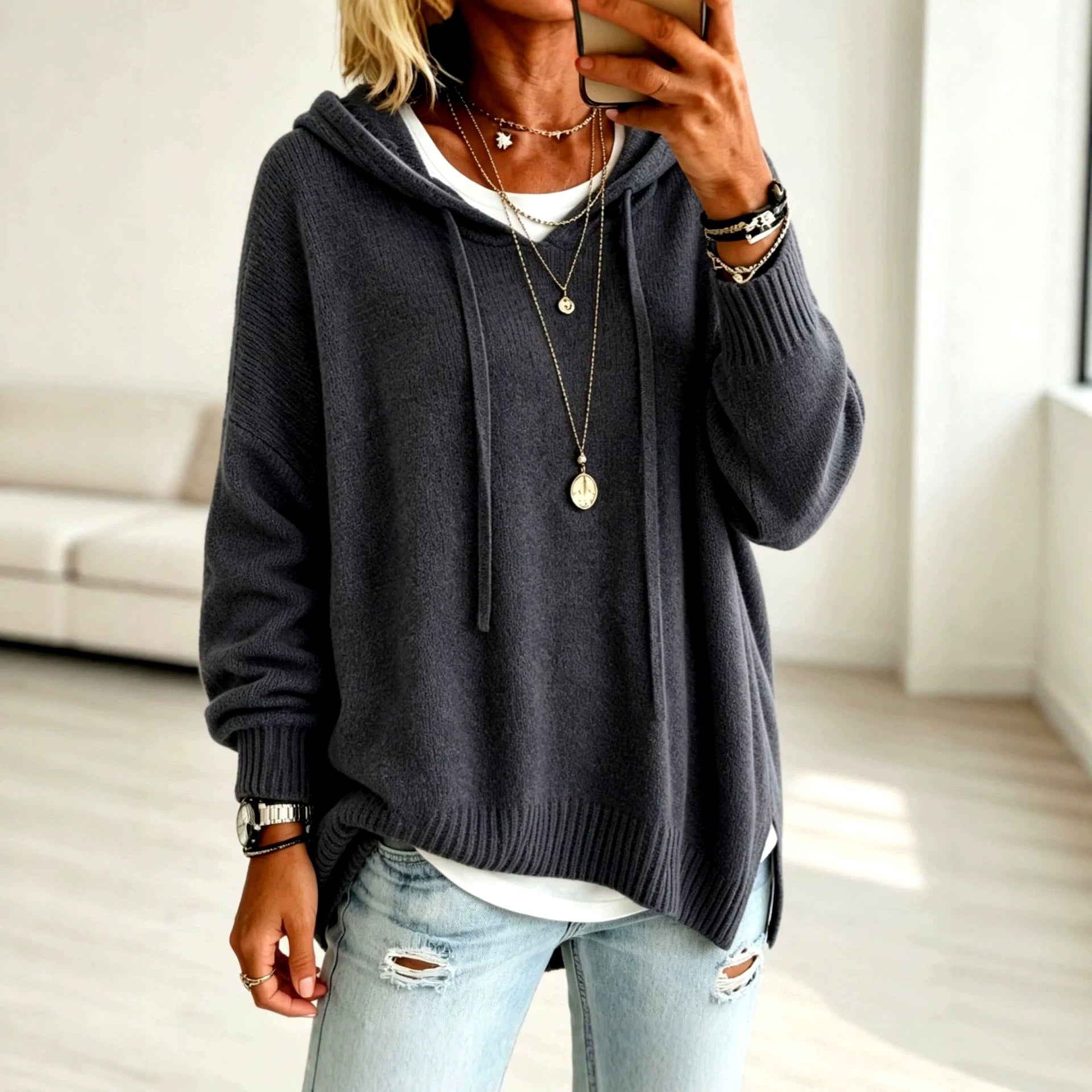 Jestine - Women's Hooded Loose Fit Sweater 7