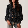 Joanne - Women's Velvet Floral Ruffle Collar Peplum Blazer 1