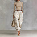 Jocelyn - Women's Pleated High Waist Wide Leg Cargo Pants 1