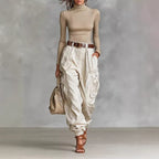 Jocelyn - Women's Pleated High Waist Wide Leg Cargo Pants 1