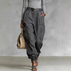 Jocelyn - Women's Pleated High Waist Wide Leg Cargo Pants 2