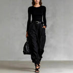 Jocelyn - Women's Pleated High Waist Wide Leg Cargo Pants 3