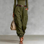 Jocelyn - Women's Pleated High Waist Wide Leg Cargo Pants 4