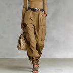Jocelyn - Women's Pleated High Waist Wide Leg Cargo Pants 5