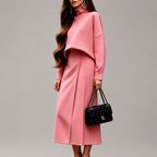 Jocelyn - Women's Turtleneck Top & Pleated Midi Skirt Set 2