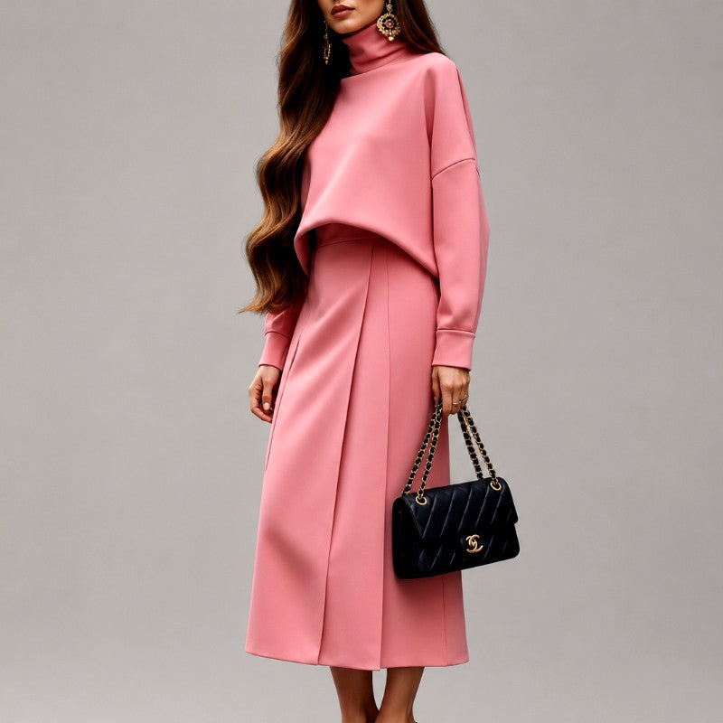Jocelyn - Women's Turtleneck Top & Pleated Midi Skirt Set 2