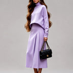 Jocelyn - Women's Turtleneck Top & Pleated Midi Skirt Set 3