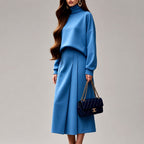 Jocelyn - Women's Turtleneck Top & Pleated Midi Skirt Set 4