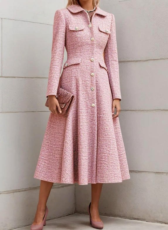 Joyce - Women's Long Sleeve Collared A-Line Formal Dress  2