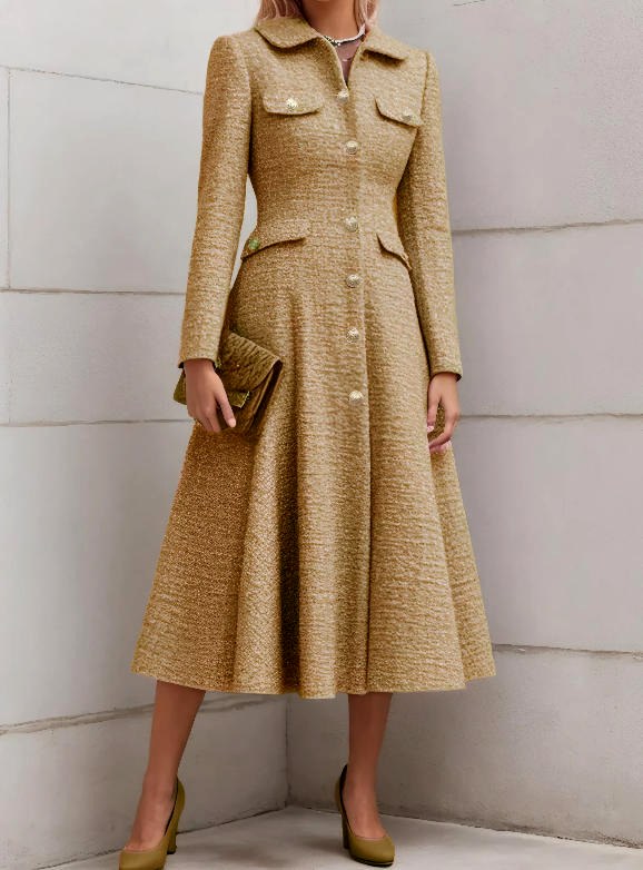 Joyce - Women's Long Sleeve Collared A-Line Formal Dress  4