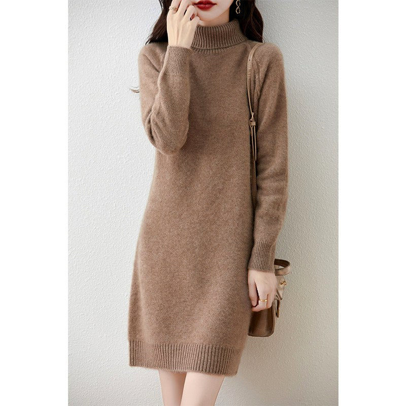 Julie - Women's High-Neck Long Sleeve Knit Dress 11