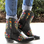 Juliet - Women's Floral-Embroidered Suede Cowboy Boots