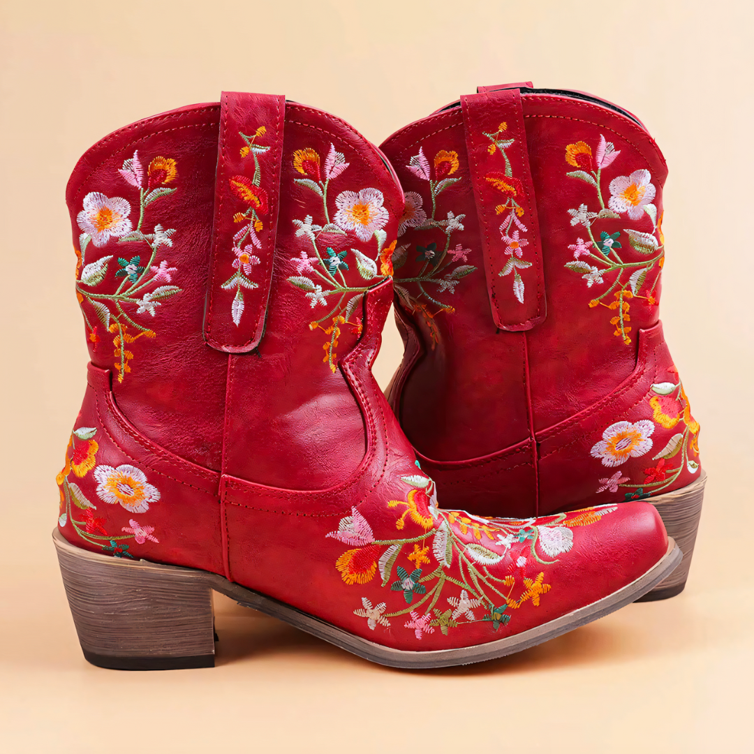 Juliet - Women's Floral-Embroidered Suede Cowboy Boots