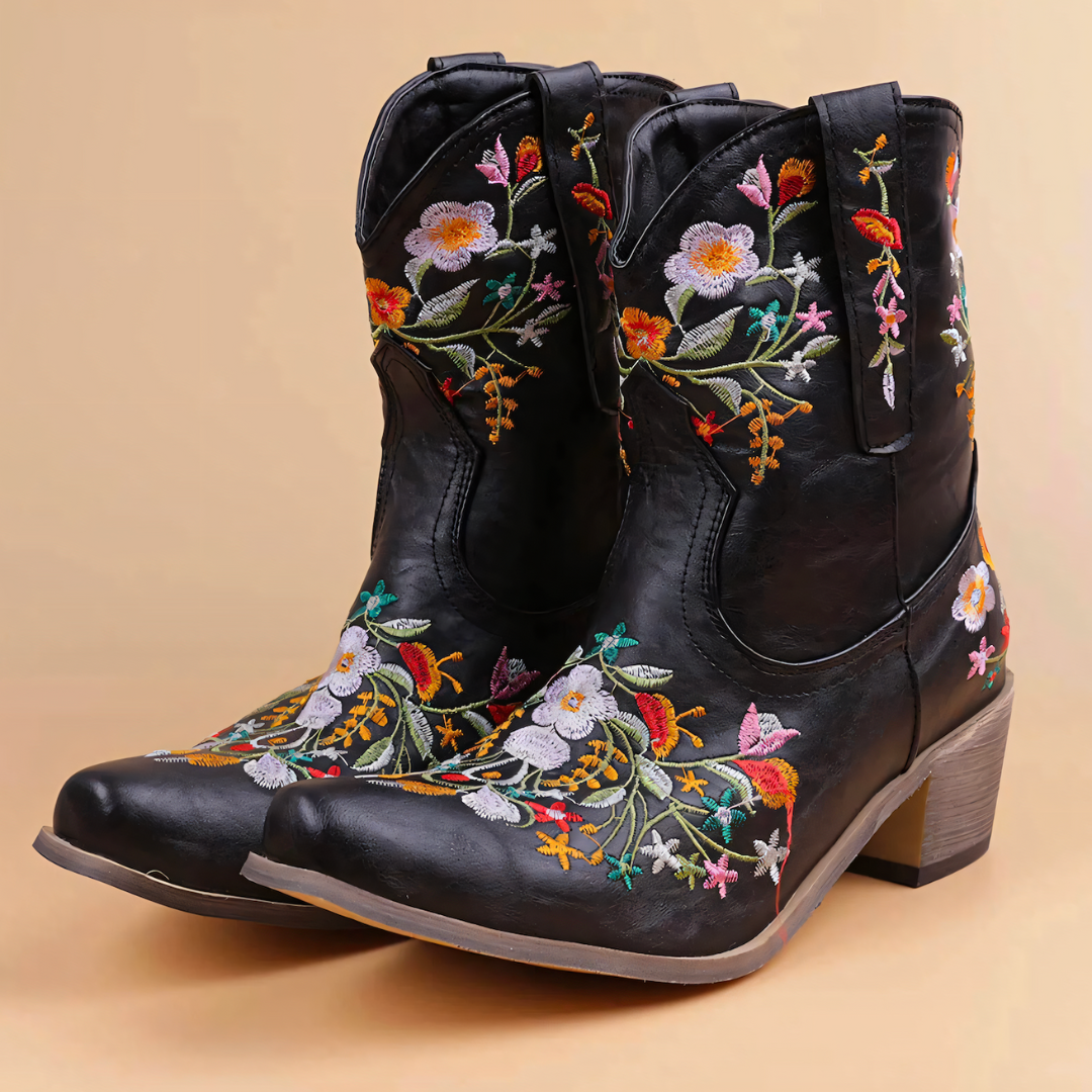 Juliet - Women's Floral-Embroidered Suede Cowboy Boots