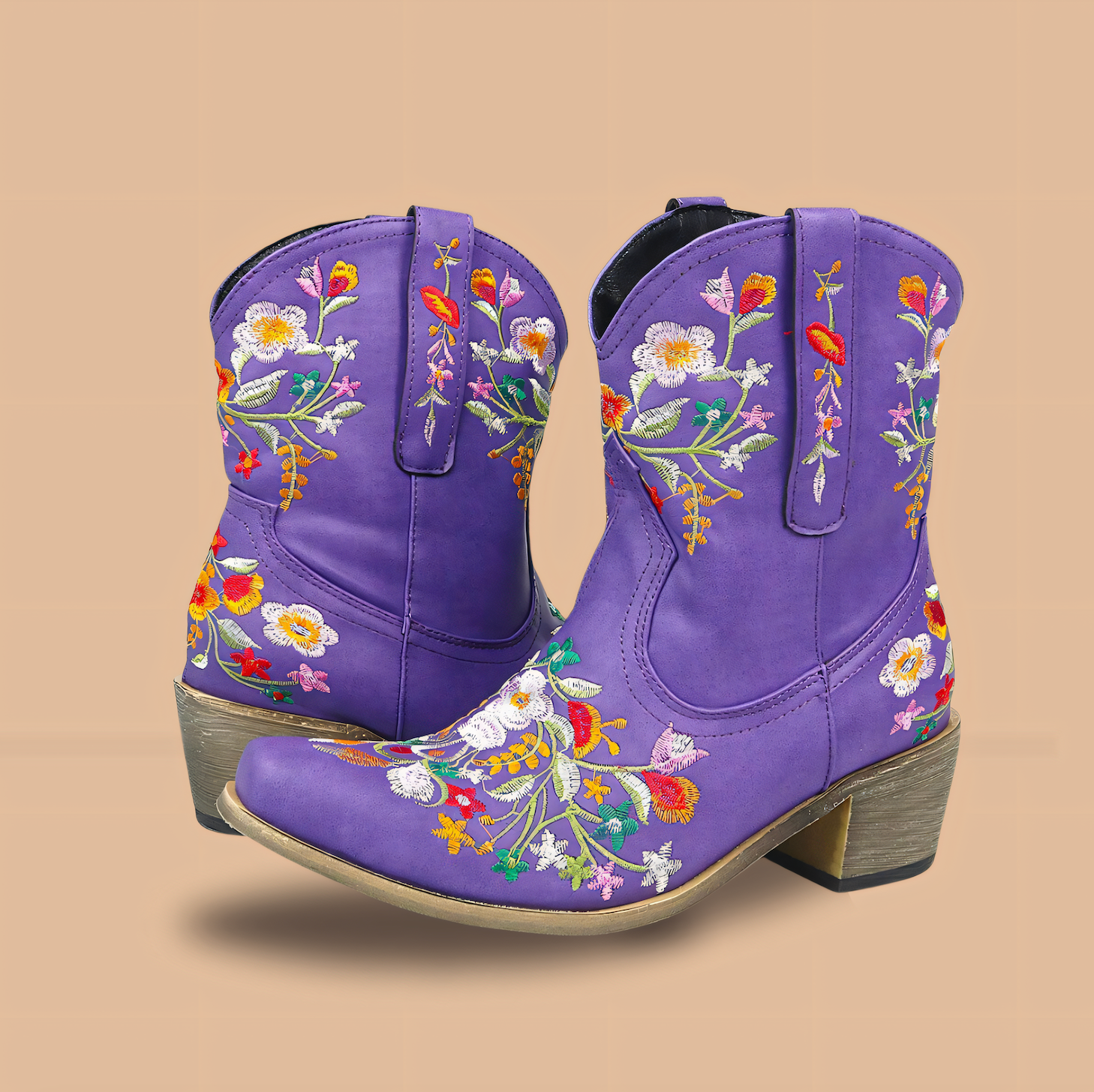 Juliet - Women's Floral-Embroidered Suede Cowboy Boots