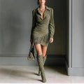 Juno - Women's Fringe Suede-Look Wrap Mini Dress 1