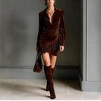Juno - Women's Fringe Suede-Look Wrap Mini Dress 3