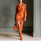 Juno - Women's Fringe Suede-Look Wrap Mini Dress 4