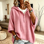 Kaia - Women's Hooded Three-Button Knit Poncho Sweater 2