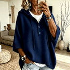 Kaia - Women's Hooded Three-Button Knit Poncho Sweater 3