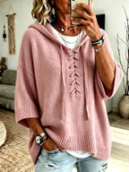 Kaia - Women's Lace-Up Hooded Sweater with Drop Shoulders 1