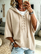 Kaia - Women's Lace-Up Hooded Sweater with Drop Shoulders 2