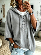 Kaia - Women's Lace-Up Hooded Sweater with Drop Shoulders 4