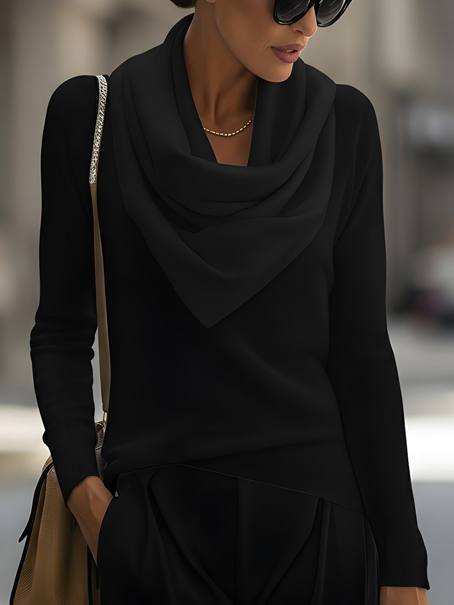 Kallie - Women's Cowl Neckline Ribbed Knit Top with Long Sleeves
