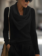 Kallie - Women's Cowl Neckline Ribbed Knit Top with Long Sleeves
