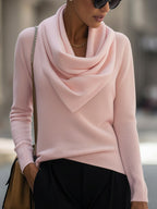 Kallie - Women's Cowl Neckline Ribbed Knit Top with Long Sleeves
