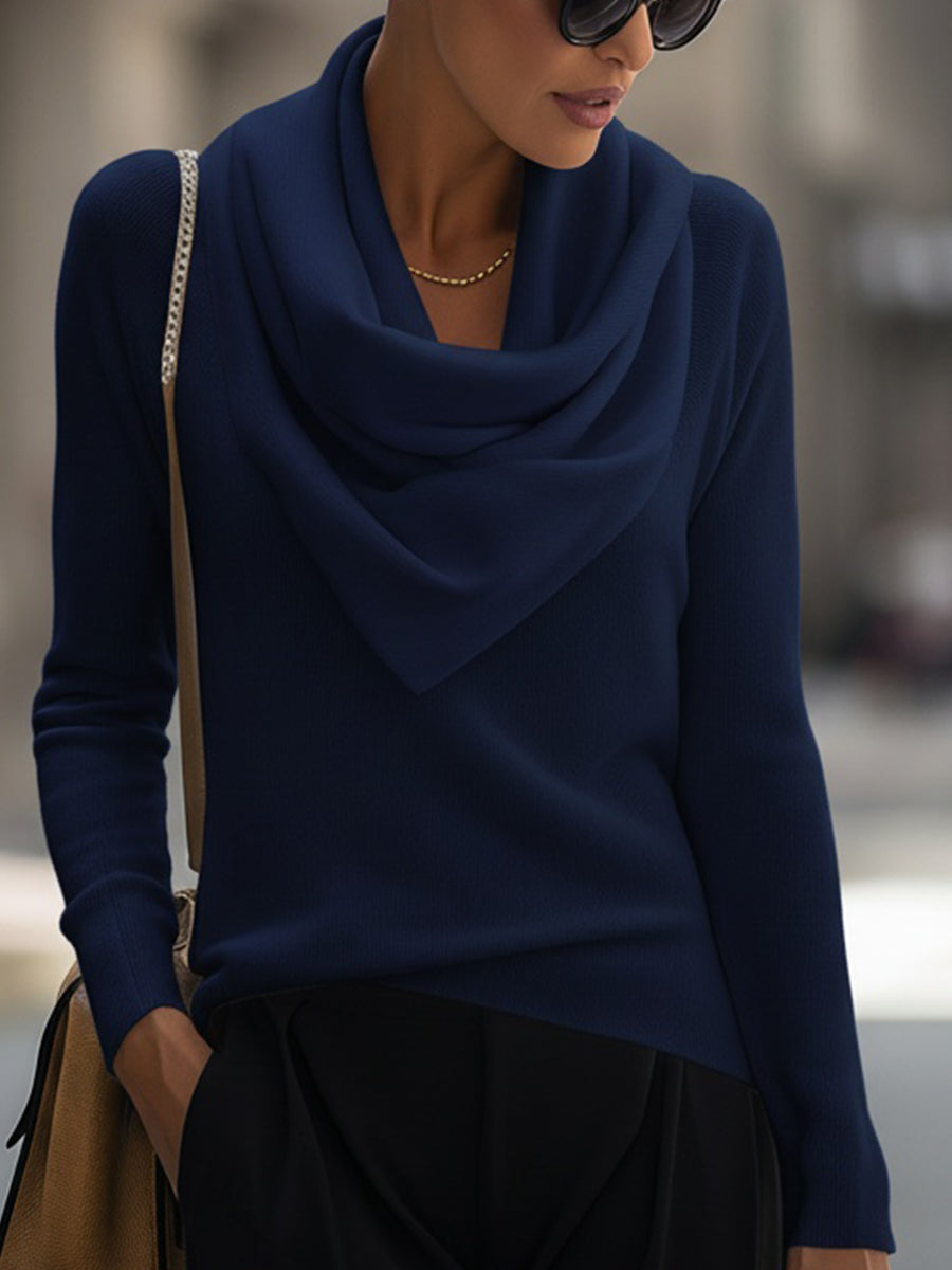 Kallie - Women's Cowl Neckline Ribbed Knit Top with Long Sleeves