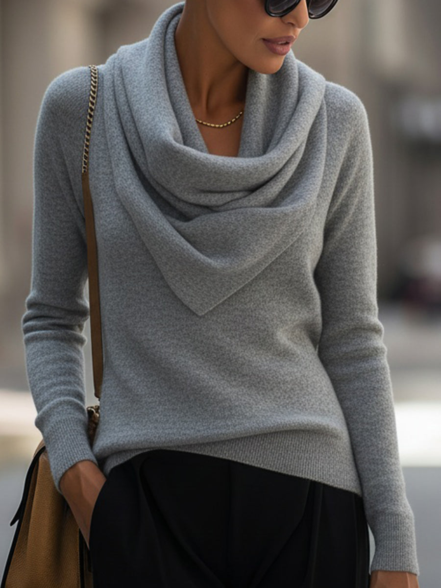 Kallie - Women's Cowl Neckline Ribbed Knit Top with Long Sleeves