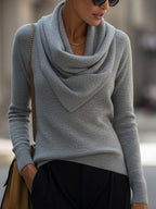 Kallie - Women's Cowl Neckline Ribbed Knit Top with Long Sleeves