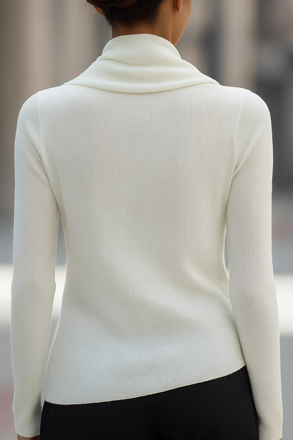 Kallie - Women's Cowl Neckline Ribbed Knit Top with Long Sleeves