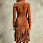 Kamila - Women's Long Sleeve Zip Front Fringe Dress 9