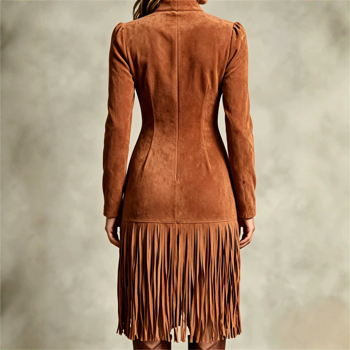 Kamila - Women's Long Sleeve Zip Front Fringe Dress 9