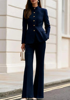 Karla - Women’s Stand Collar Blazer With Trouser Suit Set 5