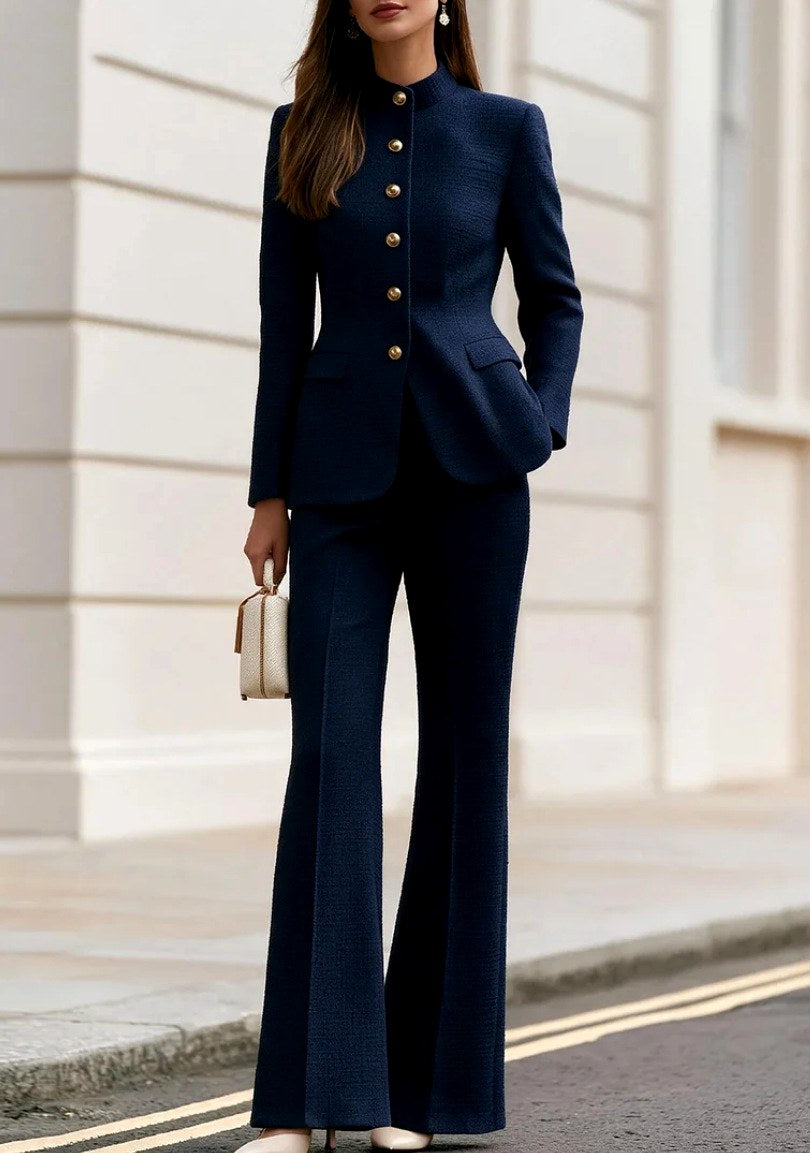 Karla - Women’s Stand Collar Blazer With Trouser Suit Set 5
