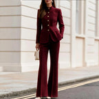 Karla - Women’s Stand Collar Blazer With Trouser Suit Set 8