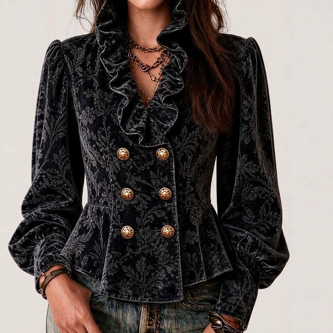 Karylle - Women's Velvet Double-Breasted Peplum Blazer 2