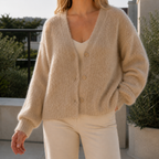 Katalina - Women's Fuzzy Cotton-Blend Cardigan with Button Front