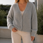 Katalina - Women's Fuzzy Cotton-Blend Cardigan with Button Front